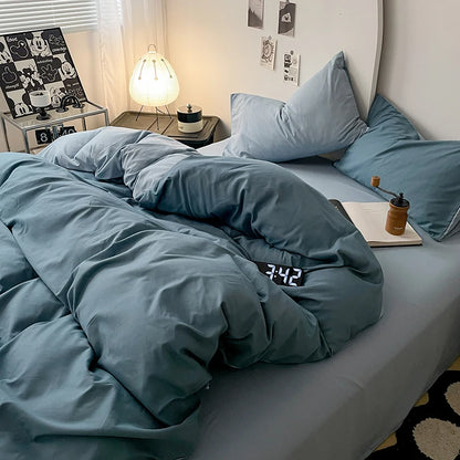 Simple Blue Solid Color Bedding Set Soft Brushed Duvet Covers Pillowcase