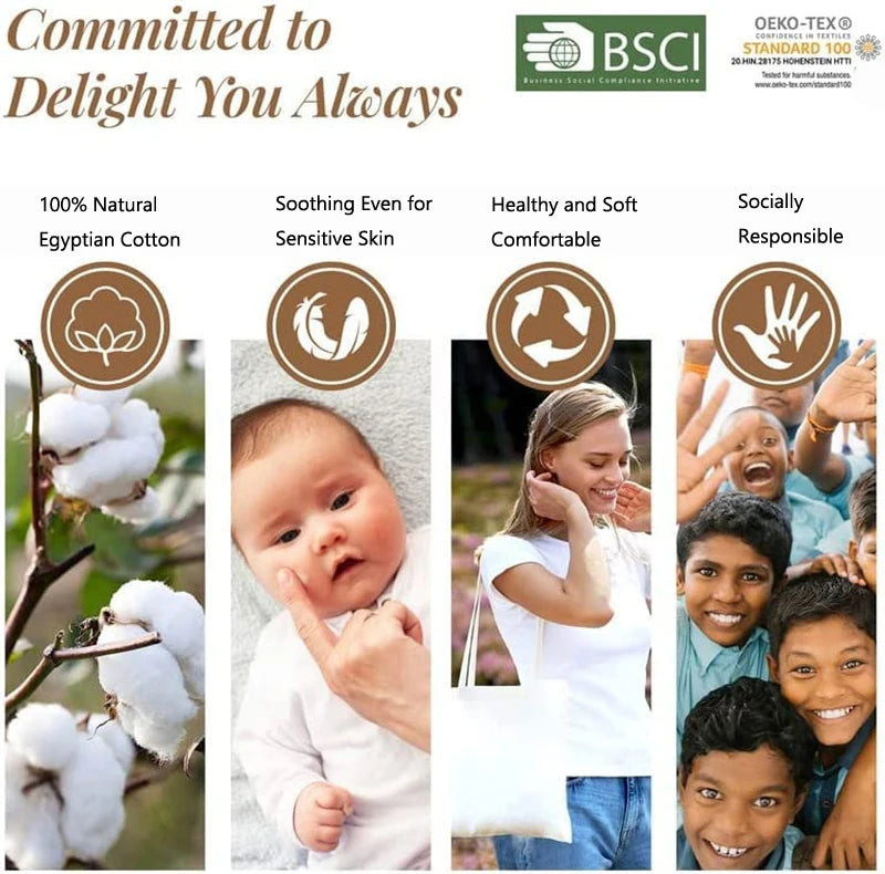 Product advertisement with images of cotton, a baby, a woman, and children, along with text about product attributes and BSCI certification.