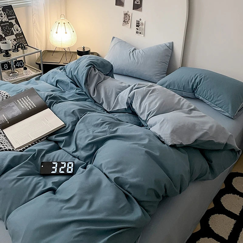 Simple Blue Solid Color Bedding Set Soft Brushed Duvet Covers Pillowcase