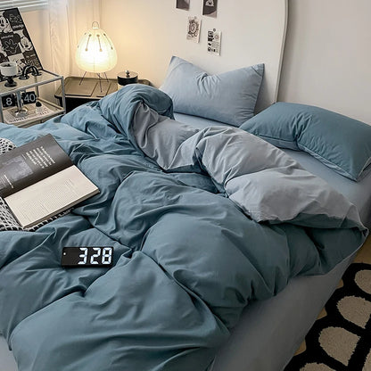 Simple Blue Solid Color Bedding Set Soft Brushed Duvet Covers Pillowcase
