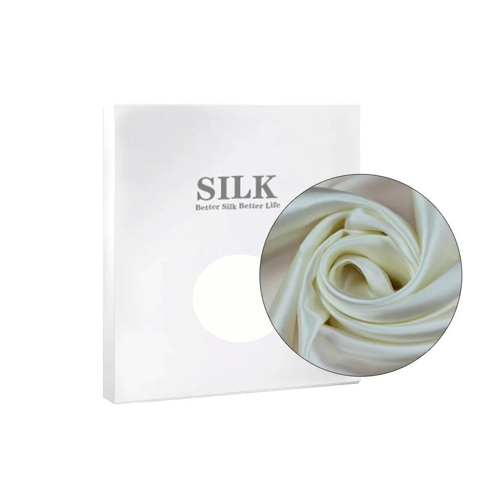 Silk product with a close-up of silk fabric and 'Silk' branding on a white background