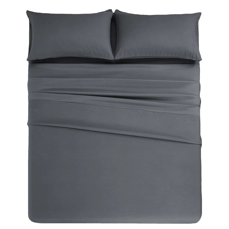 Gray bedding set with two pillows on a white background