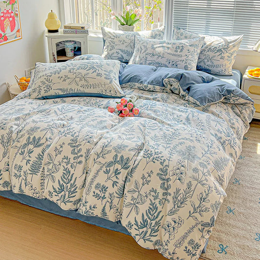 Washed Cotton Double Yarn Single Quilt Cover Simple Wind Ins Wind Small Floral Korean Version Duvet Skin Friendly Bedding