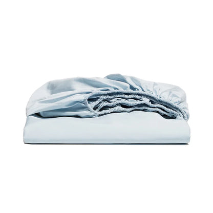 Light blue fitted sheet on a white background