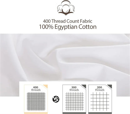 White fabric with 400 thread count label and comparison chart on a white background