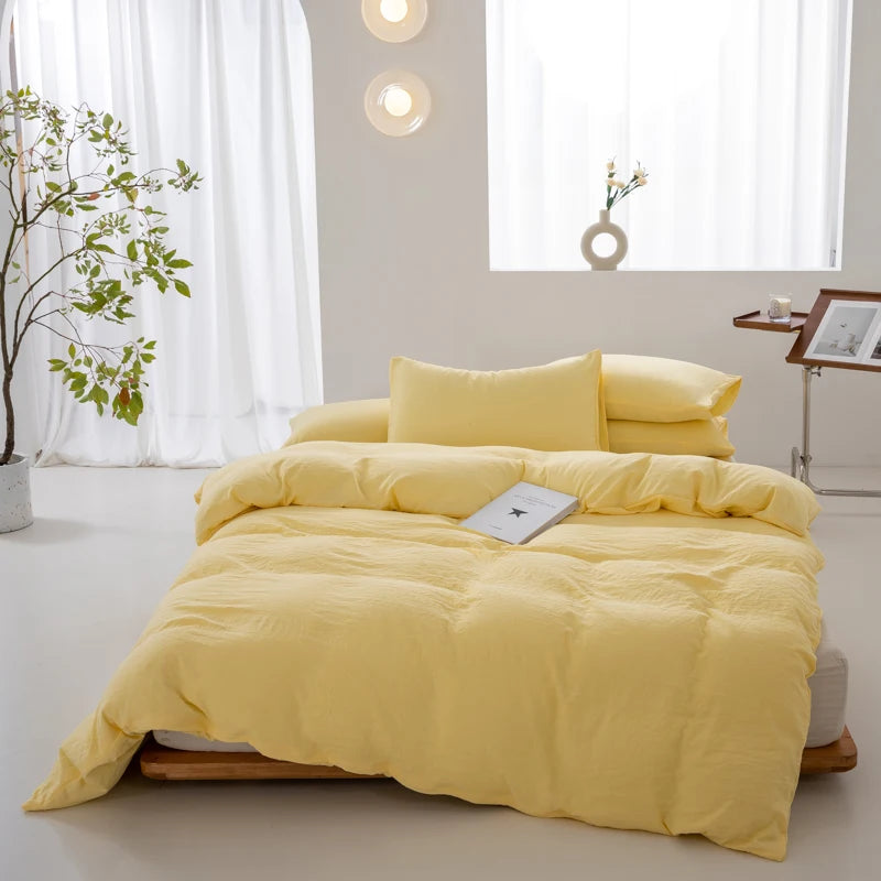 100% Washed Cotton Duvet Cover 600TC+ - Soft Solid Color Comforter Cover