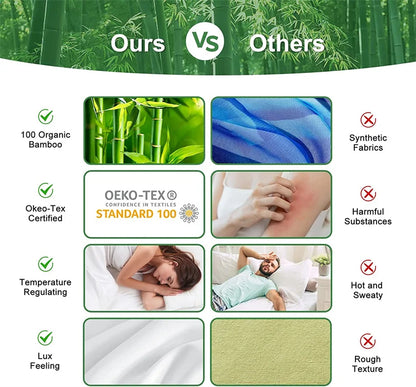 Comparison chart of organic bamboo fabric versus synthetic fabrics with visual and text indicators.