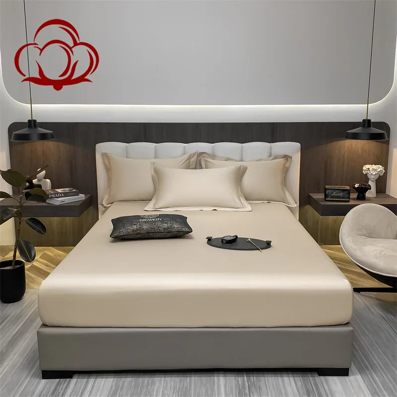 Modern bedroom with a bed, nightstands, and decorative items.