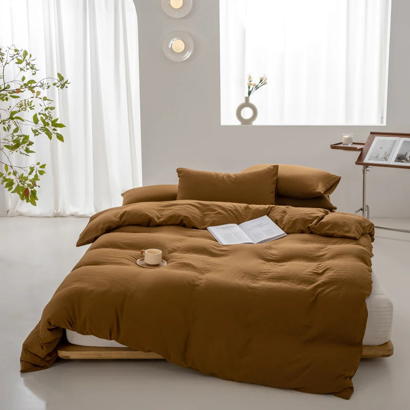 100% Washed Cotton Duvet Cover 600TC+ - Soft Solid Color Comforter Cover