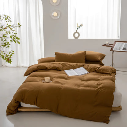 100% Washed Cotton Duvet Cover 600TC+ - Soft Solid Color Comforter Cover