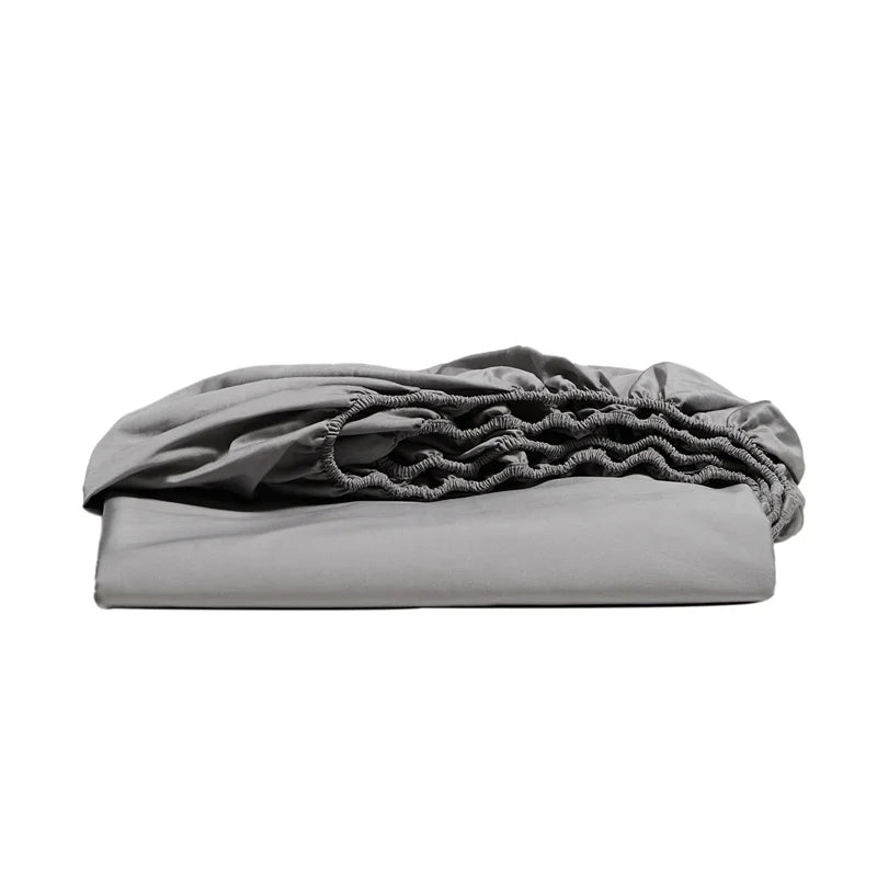 Gray fitted sheet on a white background