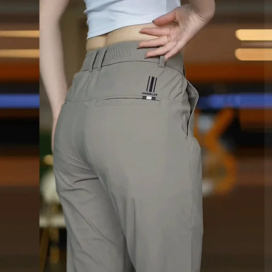Men's Comfortable Elastic Casual Pants Summer Ice Silk Loose-Fit Straight-Leg High-Waisted Trendy Long Pants Sb9d0d04031a74d17b1319d8db2142194V Ocean Wave