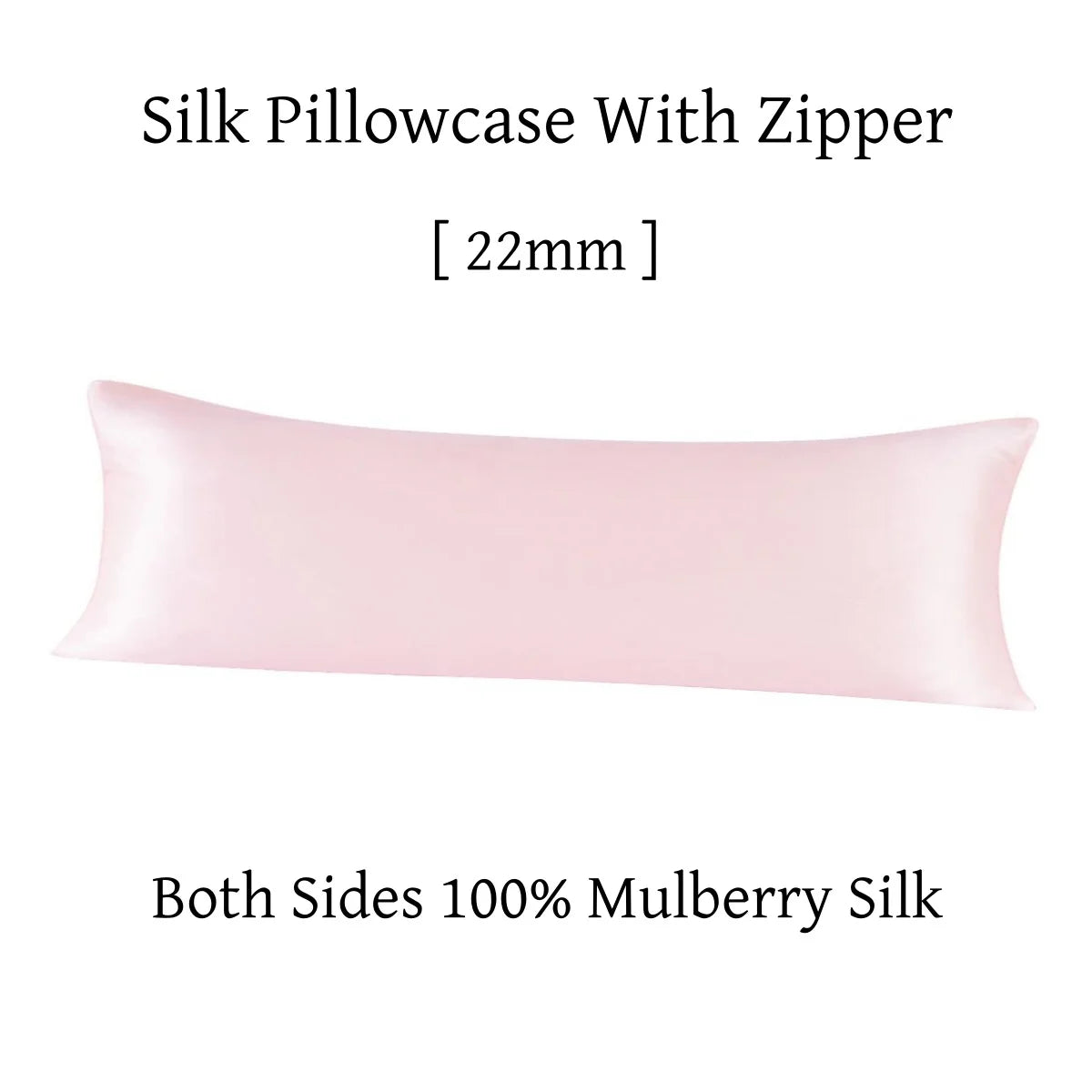 Pink silk pillowcase with zipper on a white background