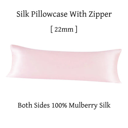 Pink silk pillowcase with zipper on a white background