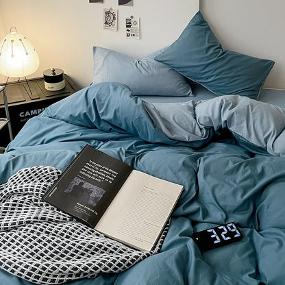 Simple Blue Solid Color Bedding Set Soft Brushed Duvet Covers Pillowcase