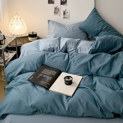 Simple Blue Solid Color Bedding Set Soft Brushed Duvet Covers Pillowcase