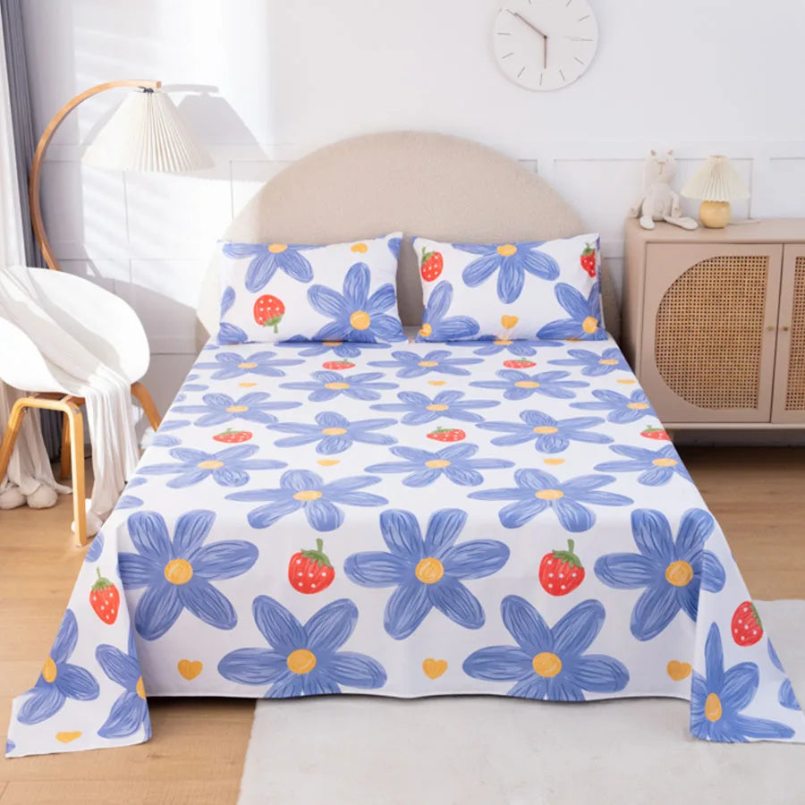 Floral patterned bedspread on a bed in a bedroom setting