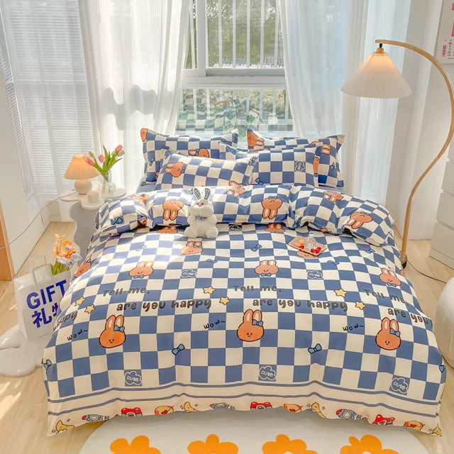 Bedding set with cartoon design in a bedroom setting