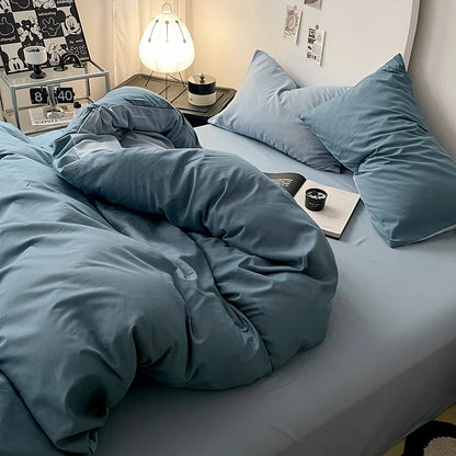 Simple Blue Solid Color Bedding Set Soft Brushed Duvet Covers Pillowcase