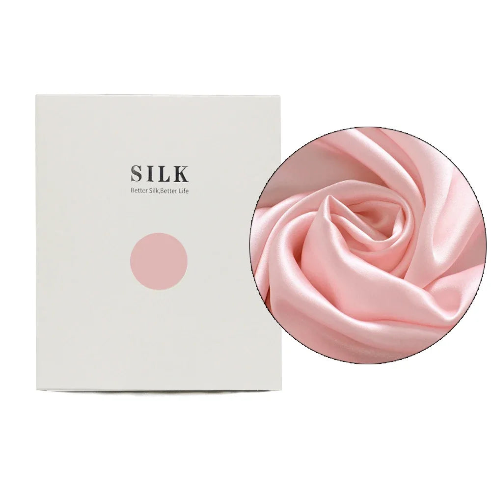 Silk product with a close-up of pink silk fabric on a white background