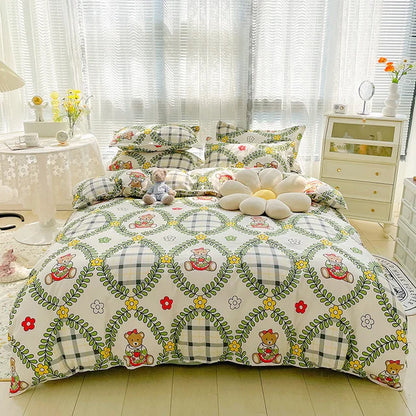 Bedding set with teddy bear design in a bedroom setting