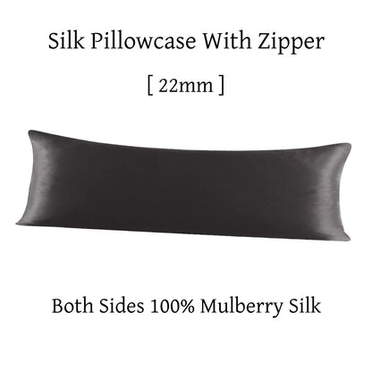 Black silk pillowcase with zipper on a white background