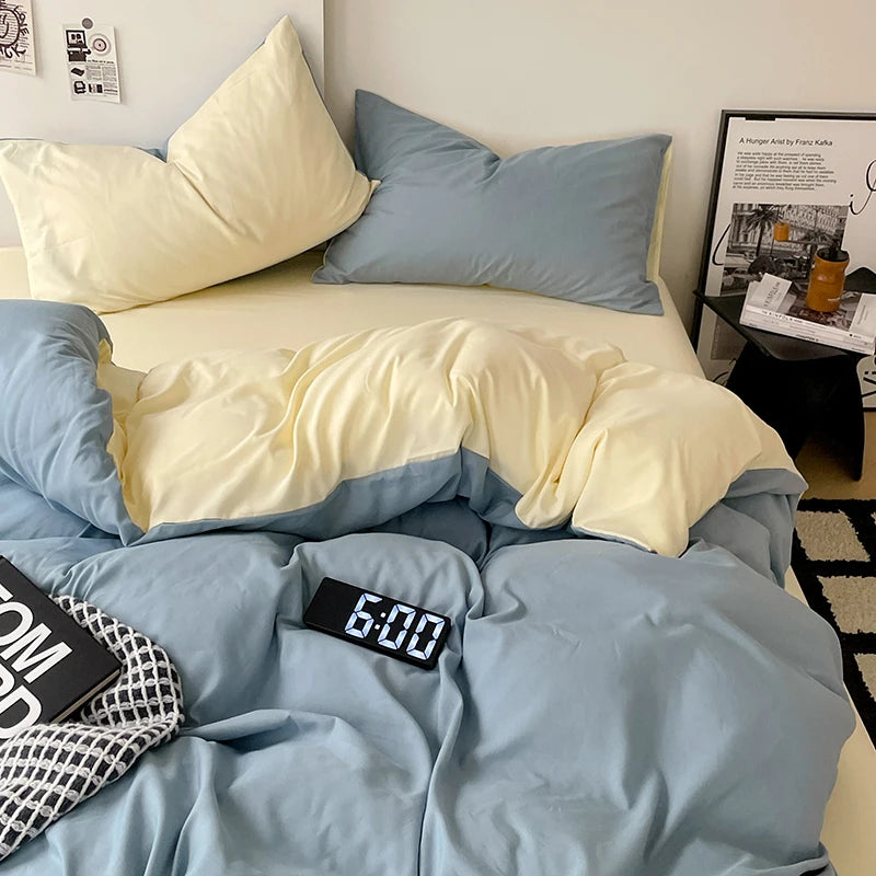 Simple Blue Solid Color Bedding Set Soft Brushed Duvet Covers Pillowcase