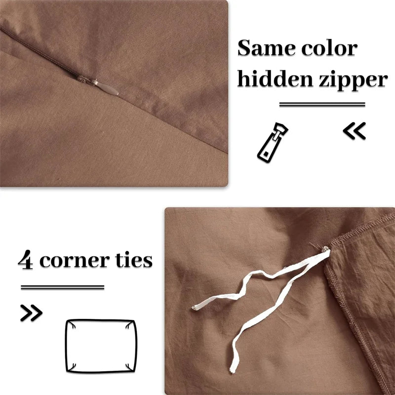 100% Washed Cotton Duvet Cover 600TC+ - Soft Solid Color Comforter Cover