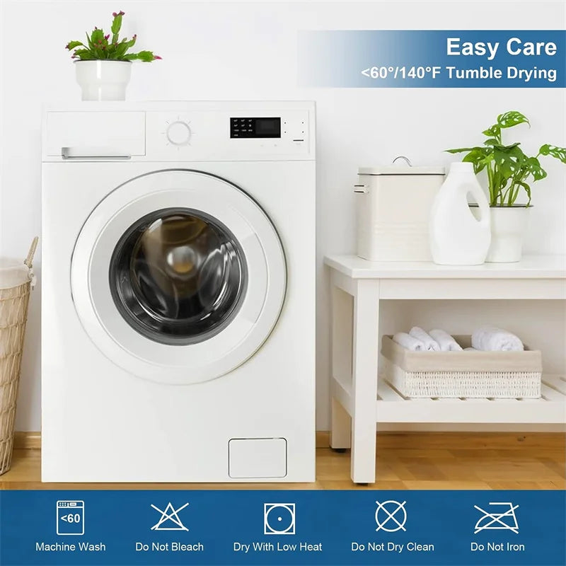 White washing machine in a laundry room with plants and shelves.