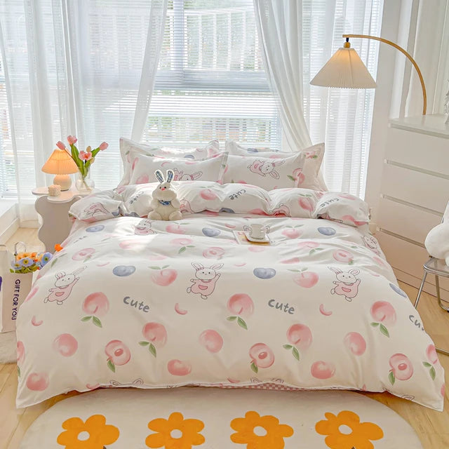 Bedding set with cartoon design in a bedroom setting