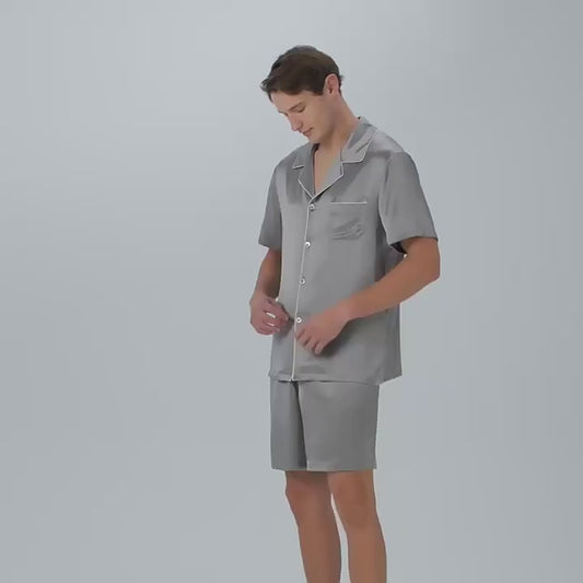 Men's 100% Silk Pajamas Set - Short Sleeve Premium Sleepwear