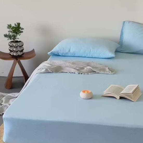 100%Organic Cotton Crib Sheet Ultra Soft Breathable Linen-Touch Relaxed Fitted Sheet+2Pillowcases