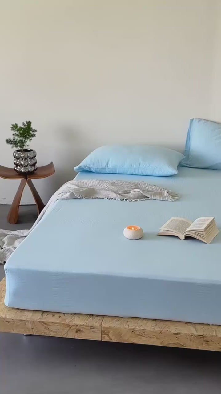 100%Organic Cotton Crib Sheet Ultra Soft Breathable Linen-Touch Relaxed Fitted Sheet+2Pillowcases